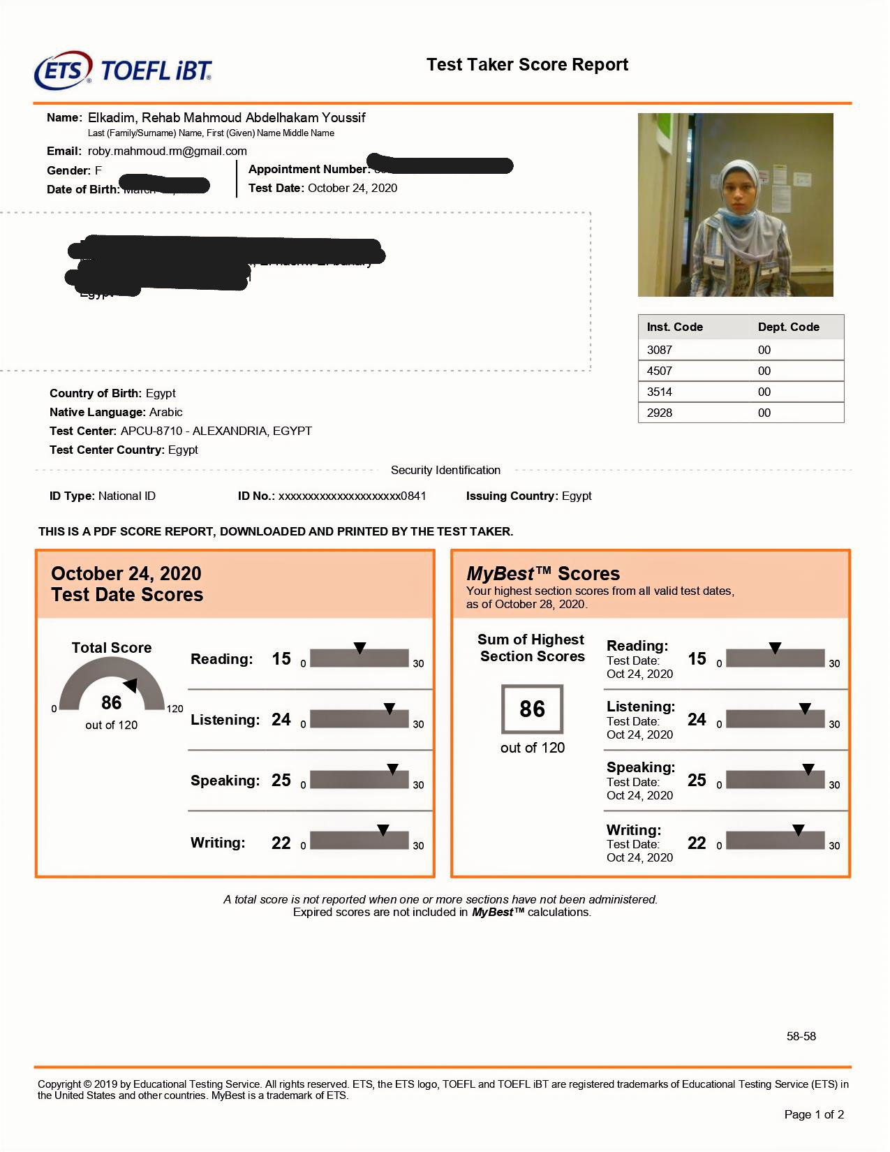 TOEFL IBT Certificate